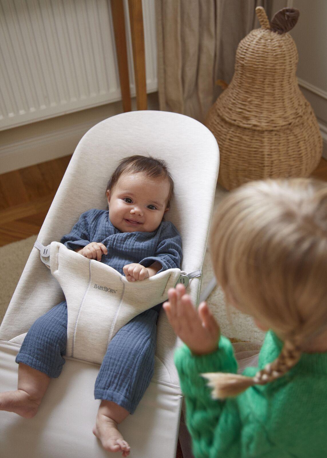 Baby Bouncer Bliss baby and older sister